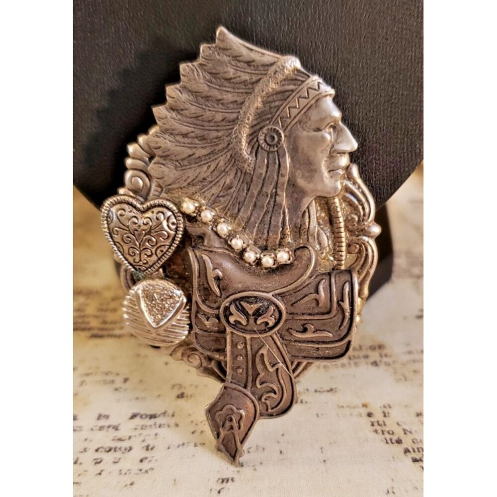 Vintage Handmade Brooch / Pin - Native American Chief with Figural Details